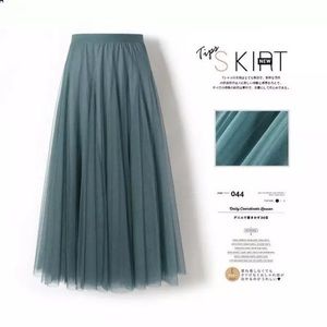 NEW Lake Blue Tulle Mesh A-Line Midi Skirt